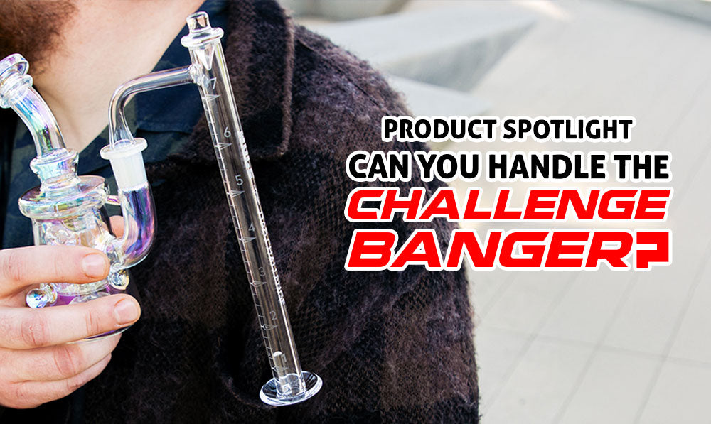 man holding the Wulf Challenge Banger with Wulf Dab Rig