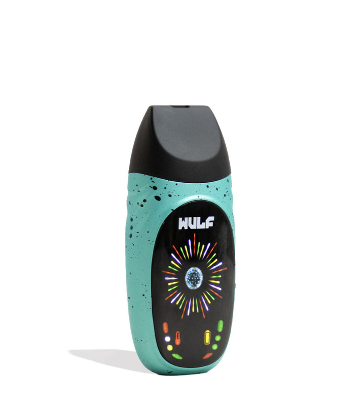 Teal-Black Spatter Wulf Mods Faze Portable Dry Herb Vaporizer Angle View on White Background 