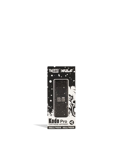 Black White Spatter Wulf Mods KODO Pro Cartridge Vaporizer Packaging Front View on White Background