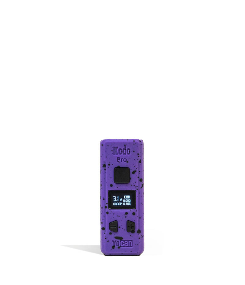 Purple Black Spatter Wulf Mods KODO Pro Cartridge Vaporizer Front View on White Background