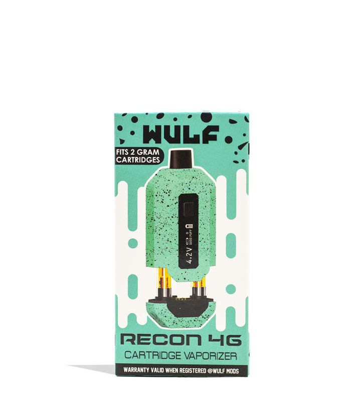 Teal Black Spatter Wulf Mods Recon 4g Dual Cartridge Vaporizer Packaging Front View on White Background
