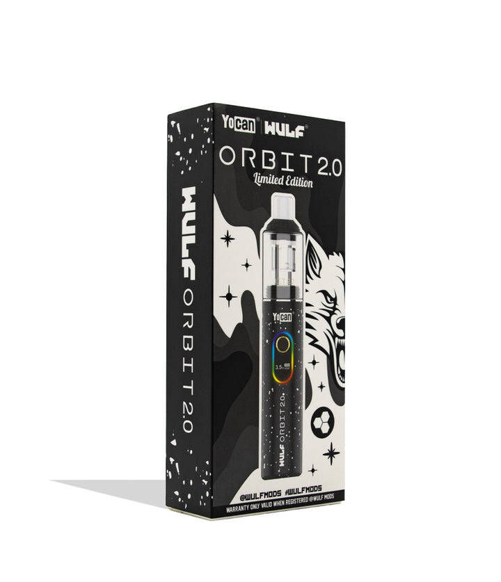 box side Wulf Mods Orbit 2.0 in black white spatter color on white background