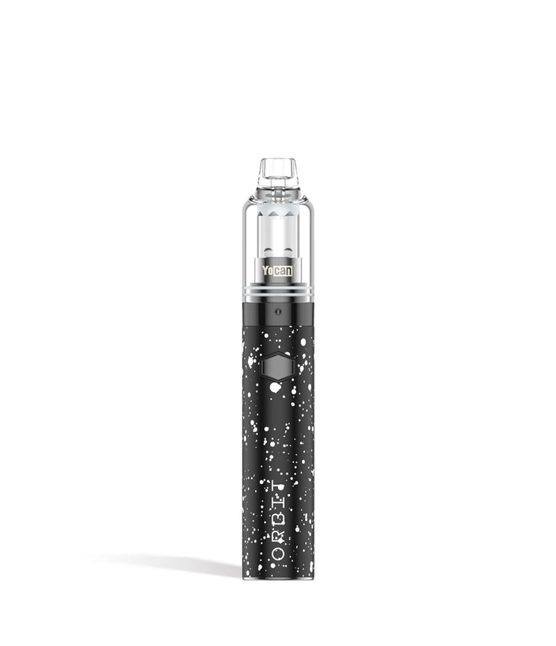 Black White Spatter front view Wulf Mods Orbit Concentrate Vaporizer on white studio background