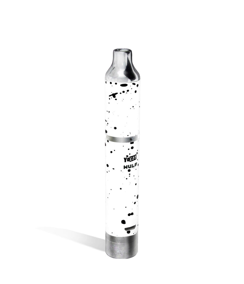 White Black Spatter Wulf Mods Evolve Plus Concentrate Vaporizer Back View on White Background
