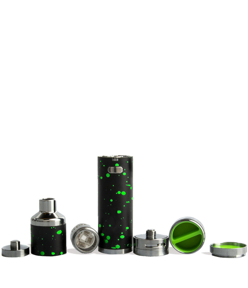 Black Green Spatter Wulf Mods Evolve Plus XL Concentrate Vaporizer Apart View on White Background