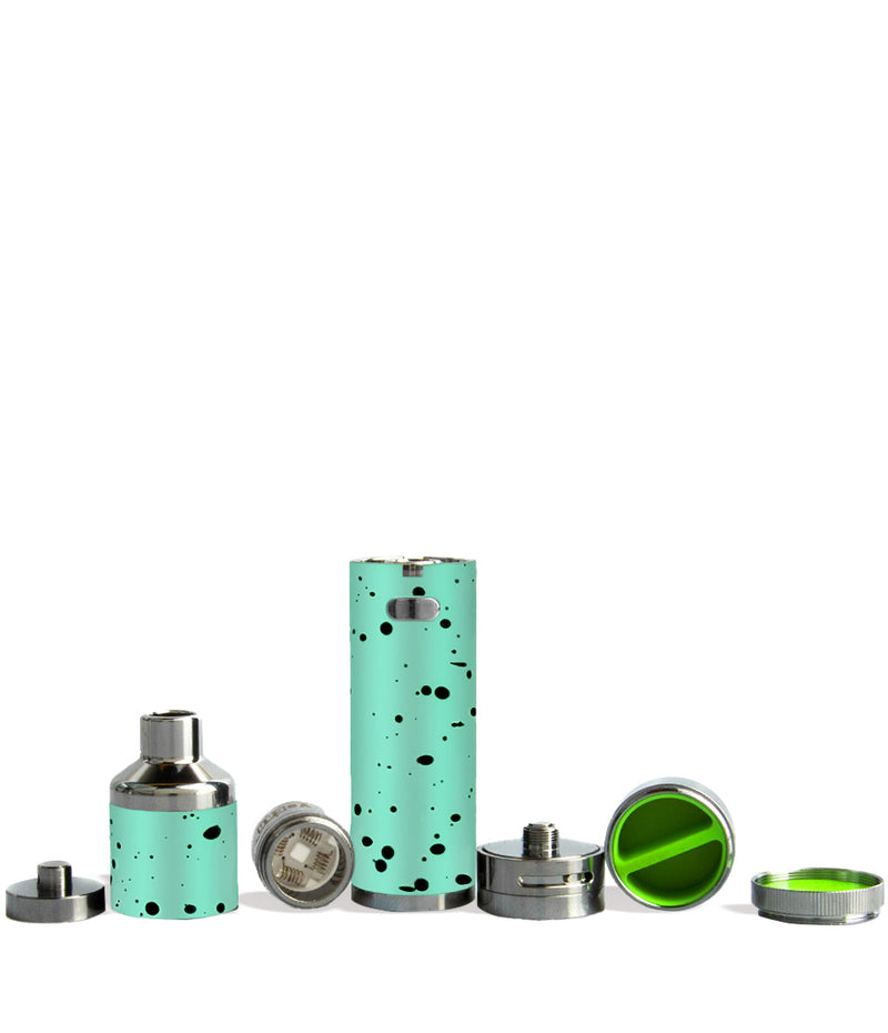 Teal Black Spatter Wulf Mods Evolve Plus XL Concentrate Vaporizer Apart View on White Background