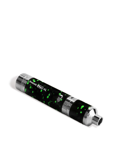 Black Green Spatter Wulf Mods Evolve Plus XL Concentrate Vaporizer Down View on White Background