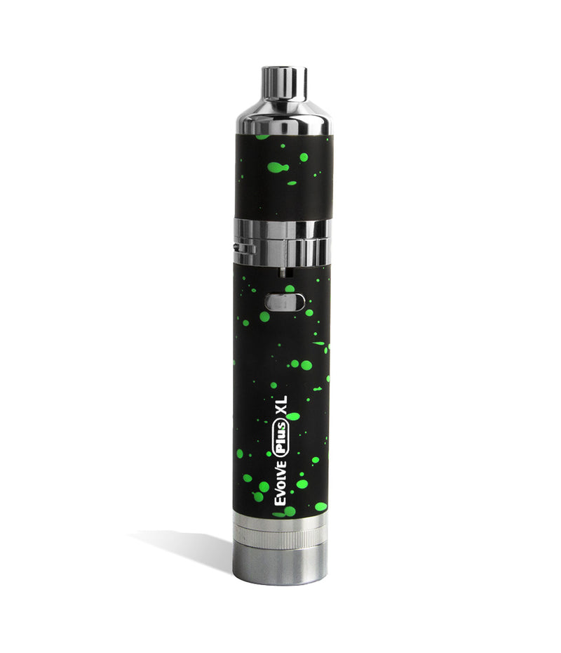 Black Green Spatter Wulf Mods Evolve Plus XL Concentrate Vaporizer Front View on White Background