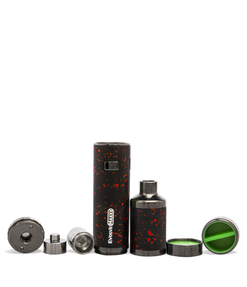 Black Red Spatter Wulf Mods Evolve Maxxx 3 in 1 Kit Wax Pen Apart View on White Background
