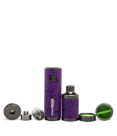 Purple Black Spatter Wulf Mods Evolve Maxxx 3 in 1 Kit Wax Pen Apart View on White Background