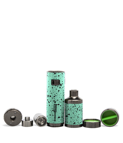 Teal Black Spatter Wulf Mods Evolve Maxxx 3 in 1 Kit Wax Pen Apart View on White Background
