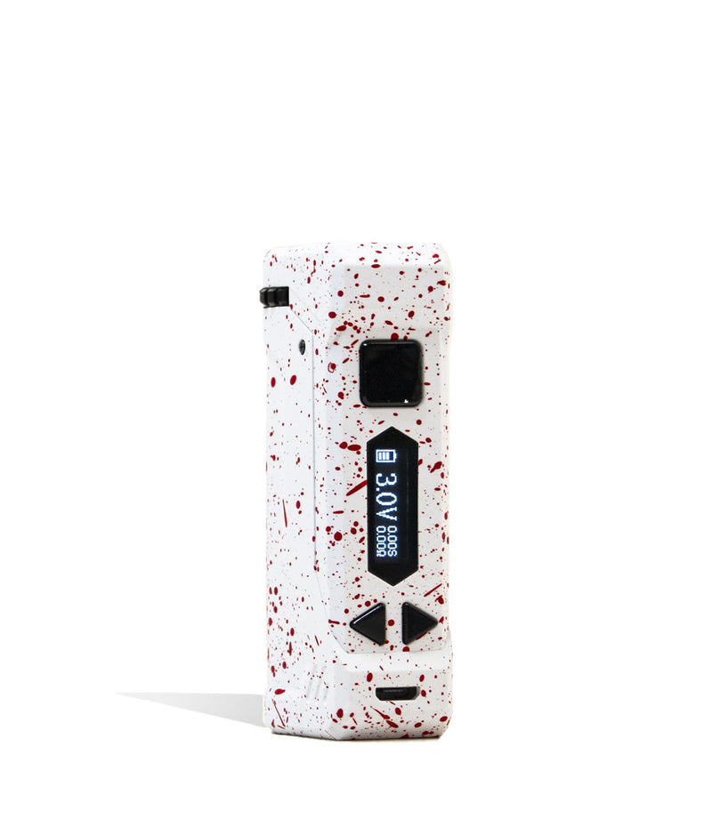 White Red Spatter Wulf Mods UNI Pro Adjustable Cartridge Vaporizer Front View on White Background